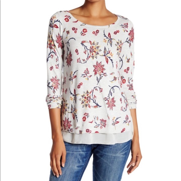 Lucky Brand Sweaters - Lucky Brand | Grey Pullover Floral Sweater